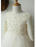 Pearl Beaded Champagne Tulle Floor Length Flower Girl Dress